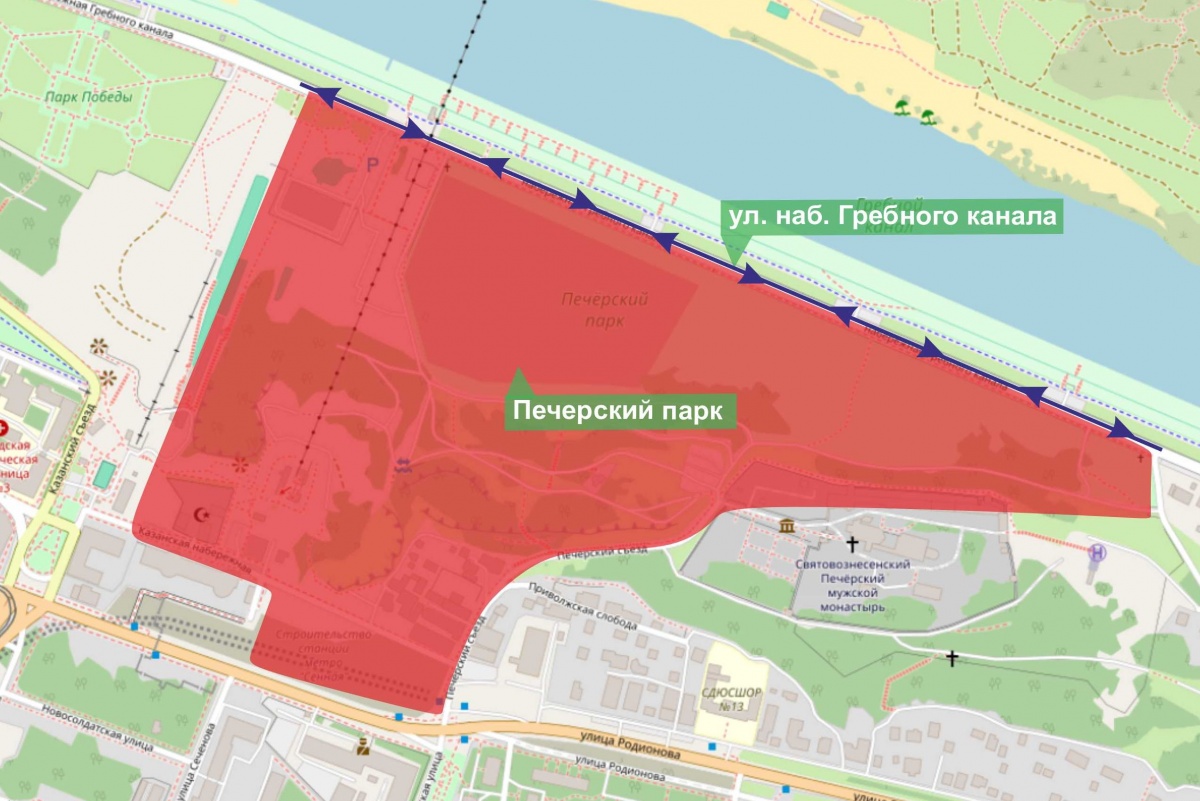 Набережную Гребного канала в Нижнем Новгороде частично перекроют до 20 ноября