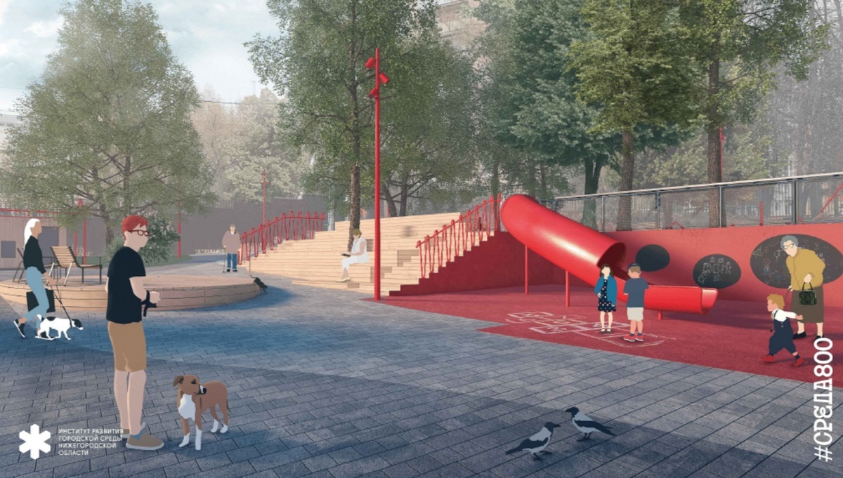 Монтаж детской площадки начался в сквере Свердлова в Нижнем Новгороде