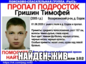15-летнего подростка из Воскресенского района нашли спустя две недели
